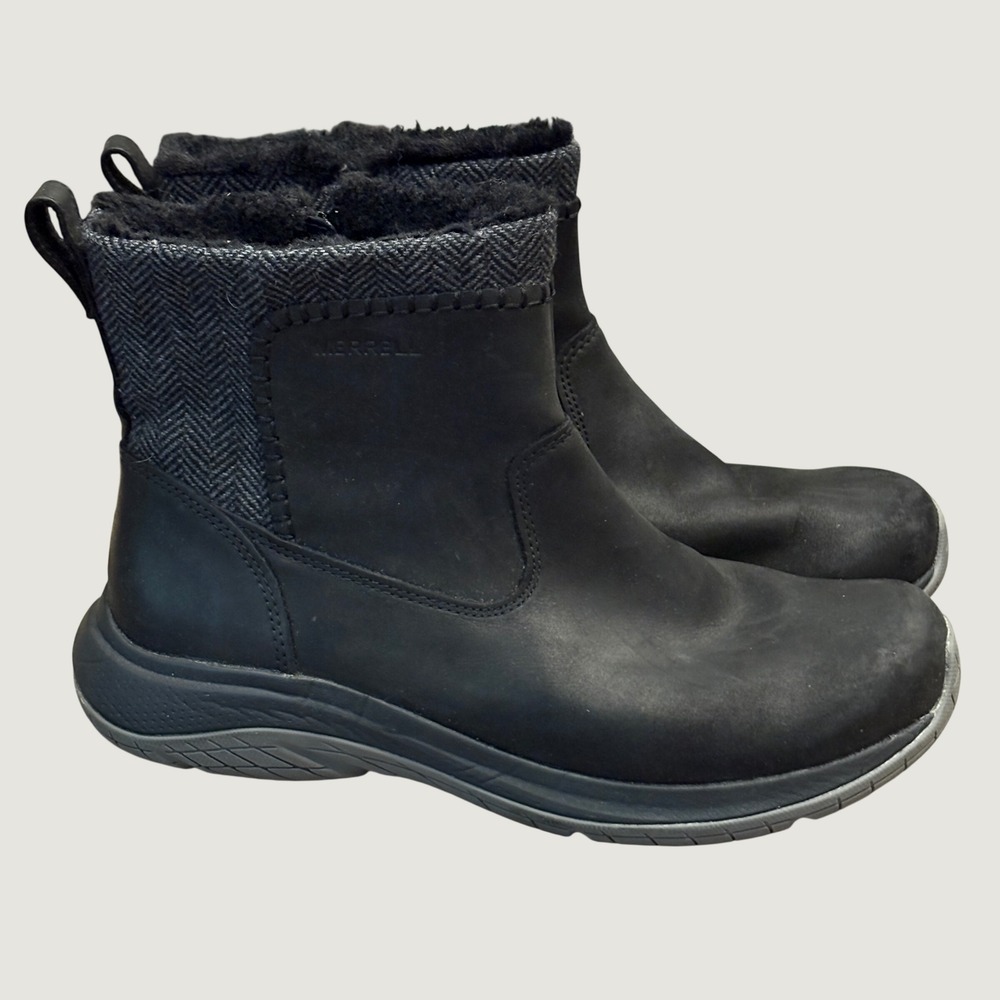 Merrell Encore Ice 5 Mid Zip Black Waterproof Leather Wool Winter Boots Size 8.5